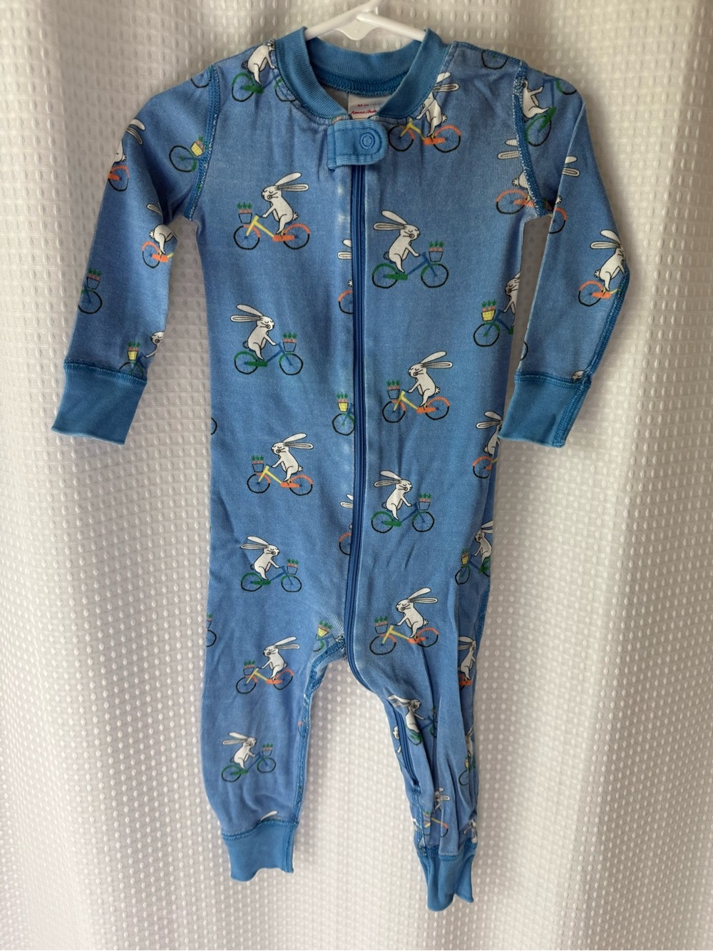 Hanna Andersson Blue Bunny Bicycle Zip-One-Piece